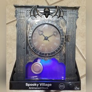 Spooky Village Halloween Animated Clock Decorative Prop